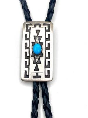 Gravata Hopi Bolo Vintage Prata Esterlina Sobreposição Kingman Turquesa Nativa Americana - Imagem 1 de 4