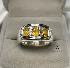 Natural Yellow Sapphire Sterling Silver Ring - Sapphire Band Ring - Silver Band - Picture 1 of 5