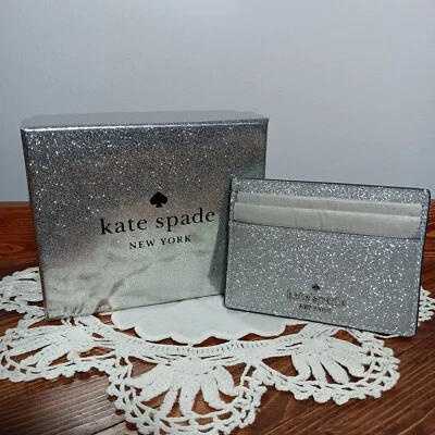 Cartera Tarjeta Kate Spade New York Plateada Shimmy Brillo K4712 Nueva Con Etiquetas Foto 1 de 4