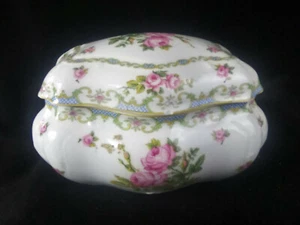 19thC FOECY Porcelain Floral 6" Vanity Box - Limoges France c. 1890 - Picture 1 of 10