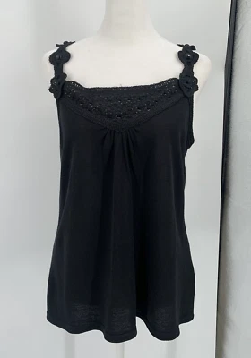 Magaschoni Silk Blend Tank Beaded Top Blouse Black Womens Small Crochet - Image 1 of 4
