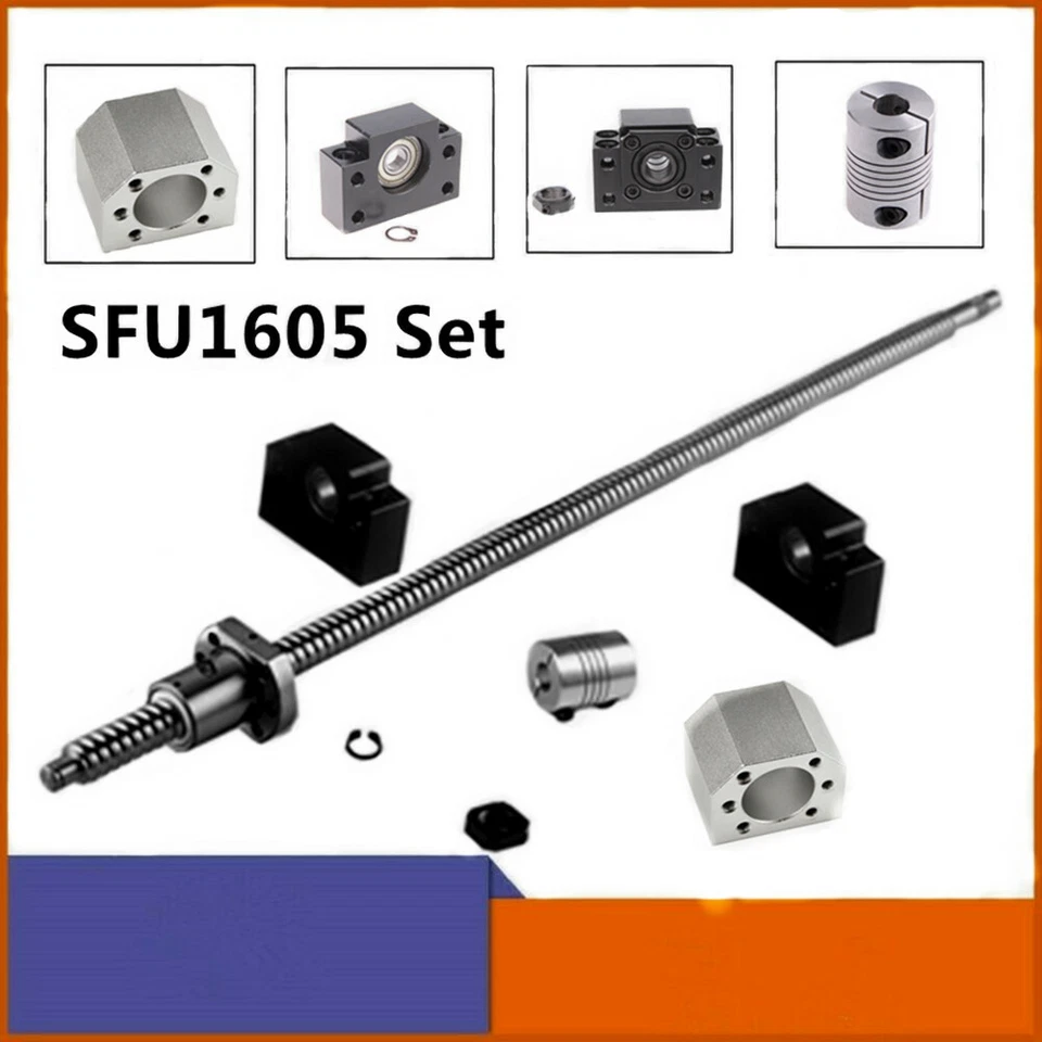 UNBRAND Ball Screw SFU1605 RM1605 End Machined &BK/BF12&Nut Housing&Coupler Set