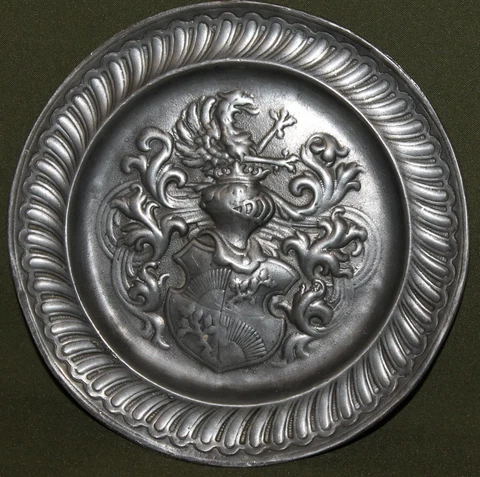 Vintage hand made ornate pewter wall decor plate Cover