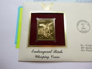 WHOOPING CRANE ENDANGERED BIRDS 1994 1ST DAY ISSUE USPS 22KT GOLD STAMP #Y-2 - Picture 1 of 4