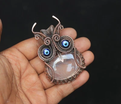 Elegante Colgante Búho Joyería Rosa Cuarzo Cobre Alambre Envoltura Regalo Para Mamá N702 Foto 1 de 4