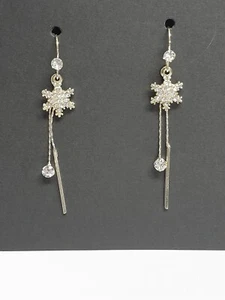 Golden colour dangly earrings with snowflake and zircons - Picture 1 of 5
