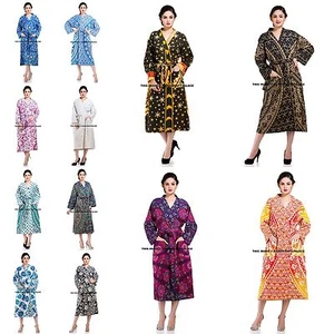 Ladies Mandala Bath Spa Robe 100% Cotton Indian Cloth Dressing Gown Nightwear - Picture 1 of 49