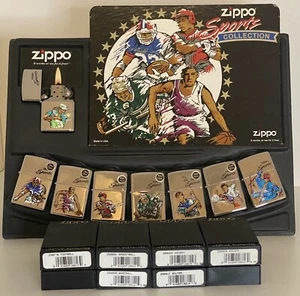Lot 8 Vintage Zippo’s Sports Series Soccer Hockey Football Baseball Basketball - Picture 1 of 6