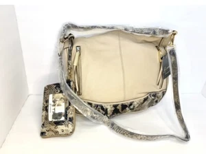 NWT Genuine Leather Women Tan/Snakeskin B. Makowsky   Designer Crossbody Handbag - Picture 1 of 8