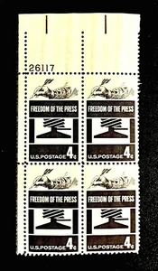 US SC #1119 FREEDOM OF THE PRESS ISSUE 1958 Plate block $1.79 Free shipping - Picture 1 of 2