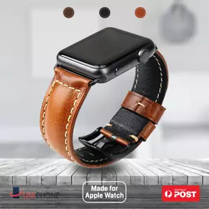 【Luxury Leather】Apple Watch Oil Wax Band Strap Series 9 8 Ultra 7 SE 6 5 4 3 2 1 - Picture 1 of 9