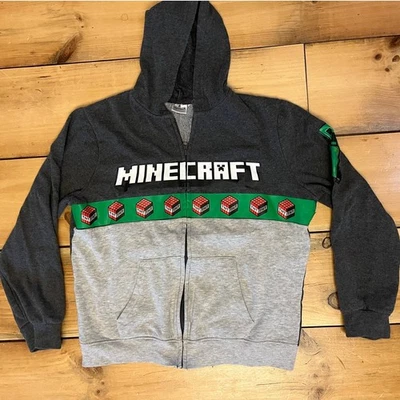 Sudadera/chaqueta con capucha y cremallera completa Minecraft para niños. Forrado de vellón. Logo. Gris.  Foto 1 de 4