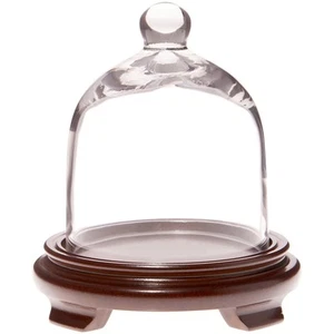 Plymor 5" x 6" Campana Tarro Vidrio Exhibición Cúpula Cloche Madera Nogal Chapa Base con Pie - Imagen 1 de 1