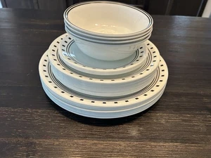 Corelle Winter Frost White Dinnerware Set with Black Trim - Picture 1 of 5