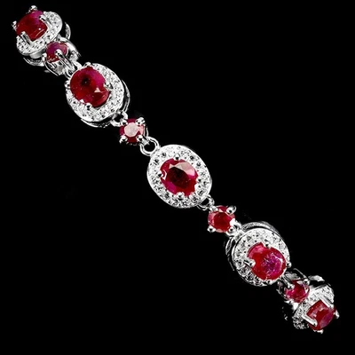 Браслет из стерлингового серебра 925 пробы с овальным рубином 4x3 мм с натуральными драгоценными камнями ювелирные изделия 8 дюймов - Изображение 1 из 4