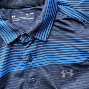 Under Armour Herren HeatGear Poloshirt gestreift Loose Fit Gr. Medium blau schwarz - Bild 1 von 8