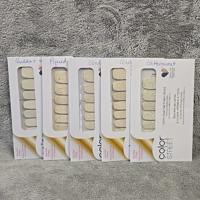 Lote de 5 Tiras de Esmalte de Uñas Color Street Real Blanco Brillo Diferentes Brillos Foto 1 de 4