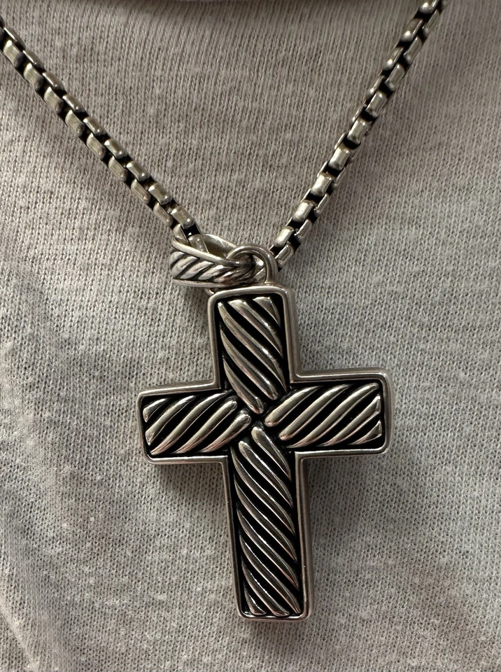 David Yurman Sterling Silver Exotic Stone Cross Amulet Pendant Black Onyx $350 - Image 1 of 2