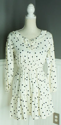 Nuevo con etiquetas Vestido Antiguo Azul Marino XL (14-16) Manga Larga Lunares Volantes Delantero Corto En Niveles Foto 1 de 4