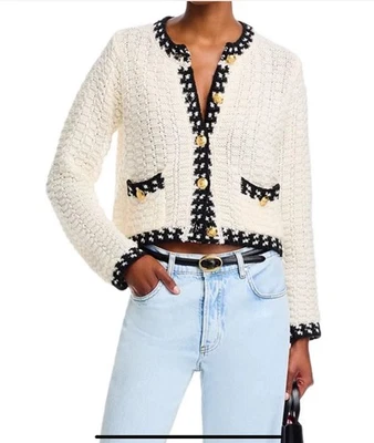 Suéter Cárdigan Cuello Redondo AQUA Basketweave - Marfil, Talla S Nuevo sin Etiquetas Foto 1 de 2