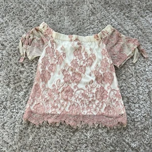 Haute Monde Lace Top Size SMALL Lace Cream Blush Crochet Scalloped Hem Lined - Picture 1 of 7