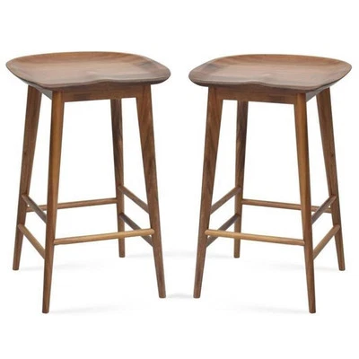 Home Square 2 Piece Solid Acacia Wood Counter Stool Set in Natural - Image 1 of 4