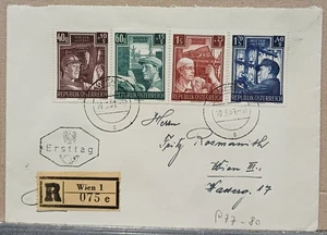Österreich- Wiederaufbau 1951 - R-Beleg - Ersttag- 977/80 -  Mi 150,00 - Bild 1 von 2