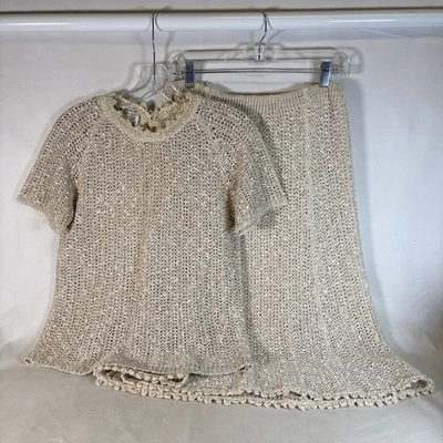 2 Piezas Marfil “Palas” Irlandés Telar a Mano Lino Falda y Cuello de Vaca Suéter De Colección Foto 1 de 4