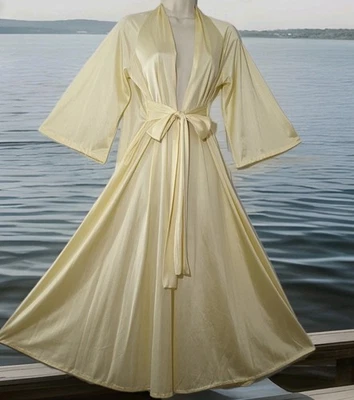 Vestido de lingerie vintage Olga amarelo drapeado atrás peignoir cinto roupão P - Imagem 1 de 4