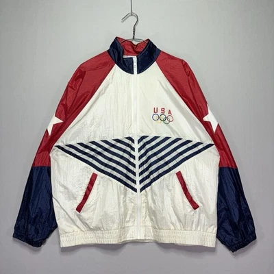 Винтажный 90-х США Олимпийских игр Track куртка - красный белый синий - молнии - большого размера - Изображение 1 из 4