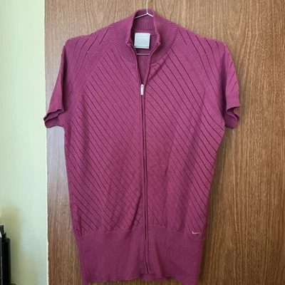 Suéter de golf Nike talla superior Mezcla de lana de punto púrpura mediano manga corta cremallera completa A8 Foto 1 de 4