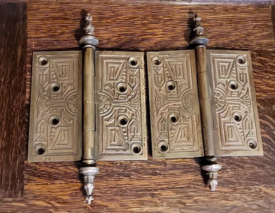 SET #4 PAIR 1890s R&E VICTORIAN EASTLAKE BRASS 5"x5" STEEPLE TIP DOOR HINGES - Image 1 of 4