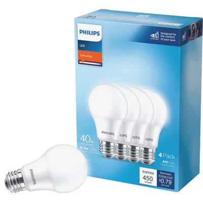 Philips 40W Equivalent Soft White A19 Medium LED Light Bulb (4-Pack) 565341 - Image 1 of 3