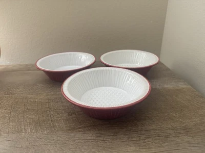 Crate & Barrel Ceramic Deep Dish Pie Bowls 6.25” Red White Set Of 3 - Image 1 of 4