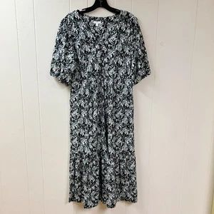 J Jill Floral Prairie Cottagecore Midi Dress Size M Puff Sleeve Peasant Coquette - Picture 1 of 11