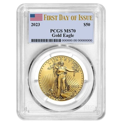 2023 $50 American Gold Eagle 1 oz PCGS MS70 FDOI Flag Label - Image 1 of 2