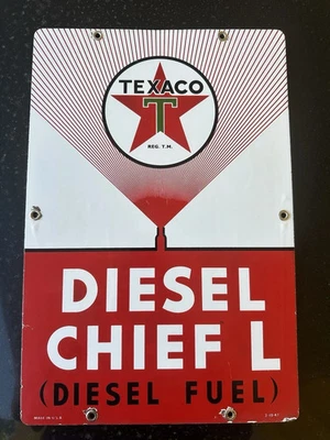 TEXACO DIESEL CHIEF L PULVERIZADOR DE COMBUSTIBLE 18x12 PORCELANA GASOLINA ACEITE SIGNO FECHA 1962 Foto 1 de 4