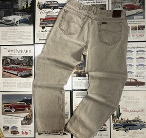 VINTAGE Lee Jeans Mens 38x32 Beige Straight Regular Riveted Light Wash USA 90s - Picture 1 of 13
