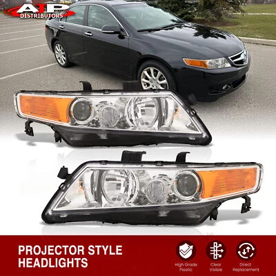 Chrome Amber OE Style Replacement Head Lights Lamps Pair For 2004-2008 Acura TSX - Image 1 of 4