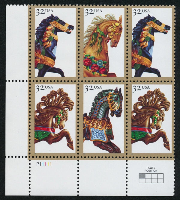 1995 MNH Plate Block - US 1995 Carousel Horses Stamps 32 cents - Scott 2976-79 - Image 1 of 1
