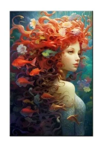 Funny Gift Home Art Wall Decor Mermaid Fantasy Oil Painting Printed on canvas - Picture 1 of 8