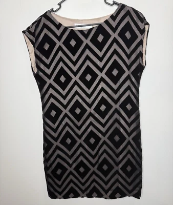 Trina Turk Dress 4 Velvet Burnout Black Whimsigoth Geometric Mini Lined Witchy - Image 1 of 4