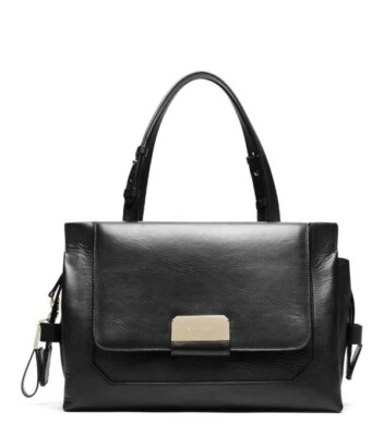 NEW Rare STUART WEITZMAN $1330 LEATHER EASTSIDE TOTE/SATCHEL BAG IN BLACK/GOLD - Image 1 of 4