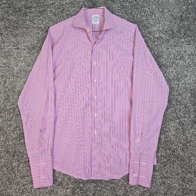 Camisa Brooks Brothers Para Hombre 16.5-36 Rosa Rayas Fabricantes y Comerciantes Puño Francés Foto 1 de 4