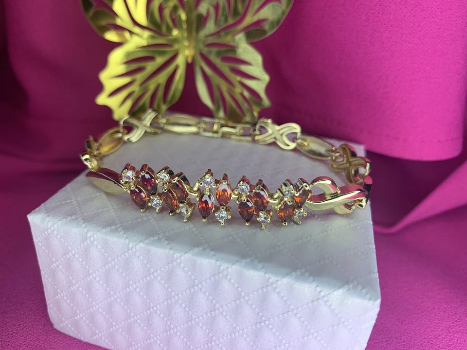 Pulsera Elegante Con Piedras Circonita Roja/Piedras Rojas Brazalete Chapado en Oro Foto 1 de 3
