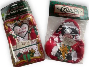 PAIR New-Old-Stock Vintage Christmas Note Pad Potholders, Cow & 'Tis the Season - Picture 1 of 4