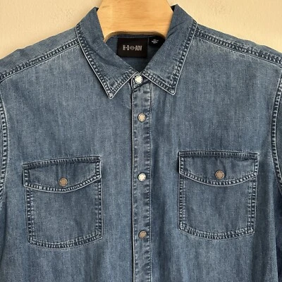 Camisa Harley-Davidson Para Hombres 3XL Indigo Artist Drive H-D ADV Denim A Presión Foto 1 de 4