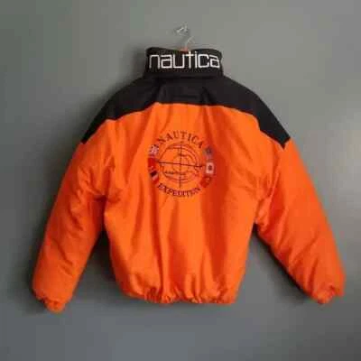 Abrigo acolchado naranja capucha oculta vintage Duck Down Nautica Expedition niños XL Foto 1 de 4