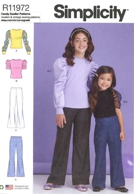 Simplicity R11972 Flared Pants & Top w Puff Statement Sleeves Sz 3-6 UC S9863 - Image 1 of 4