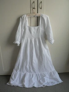 Primark White Cotton Milk Maid Style Maxi Dress Large Shirred Elastic - Picture 1 of 6